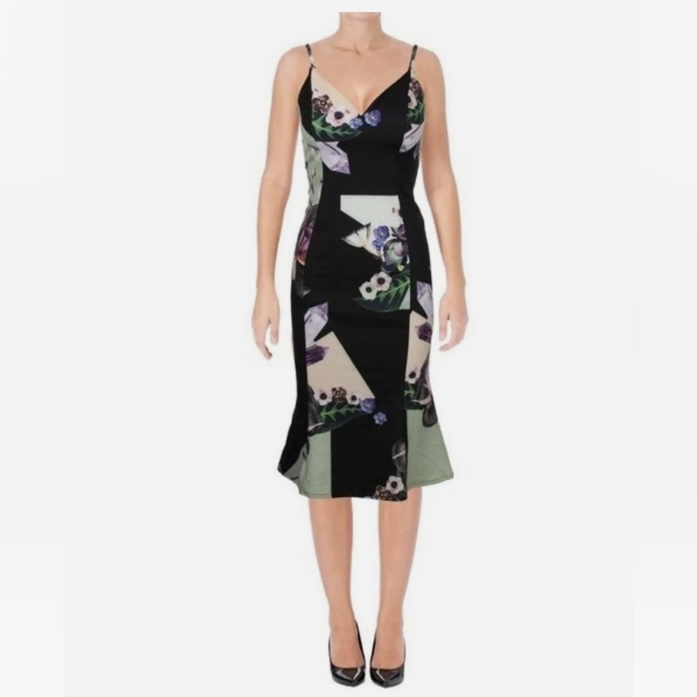 Bariano Tulip Floral Black Midi Dress